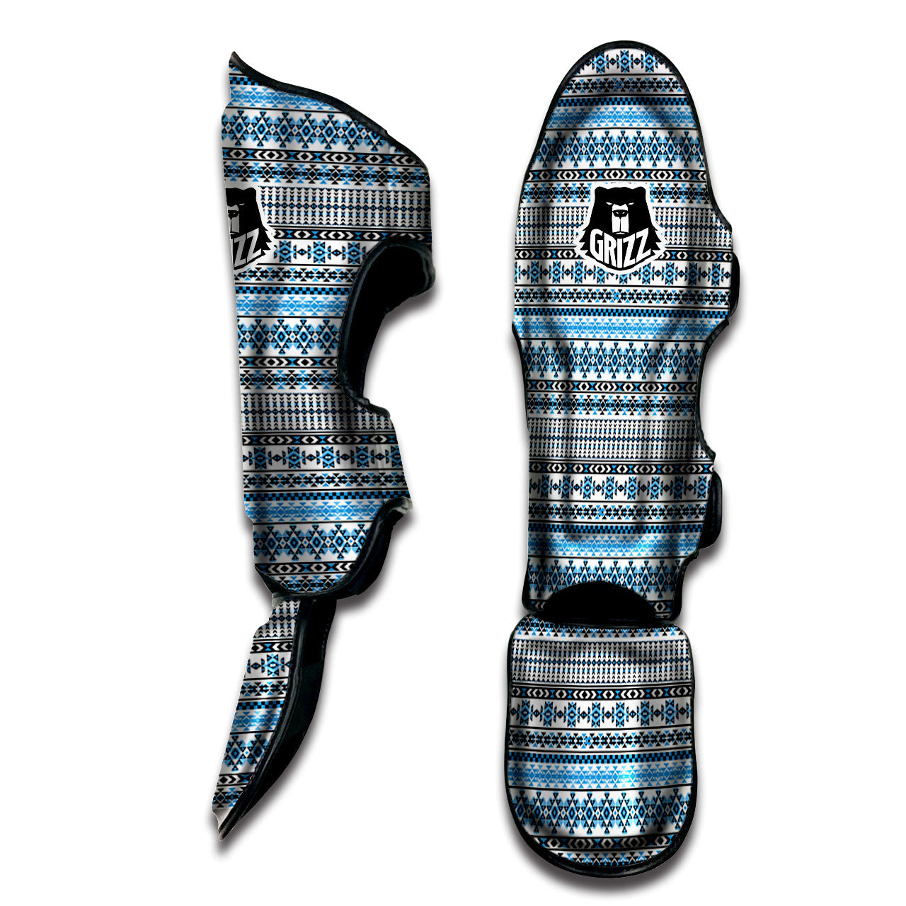 American Aztec Blue Native Print Pattern Muay Thai Shin Guards-grizzshop