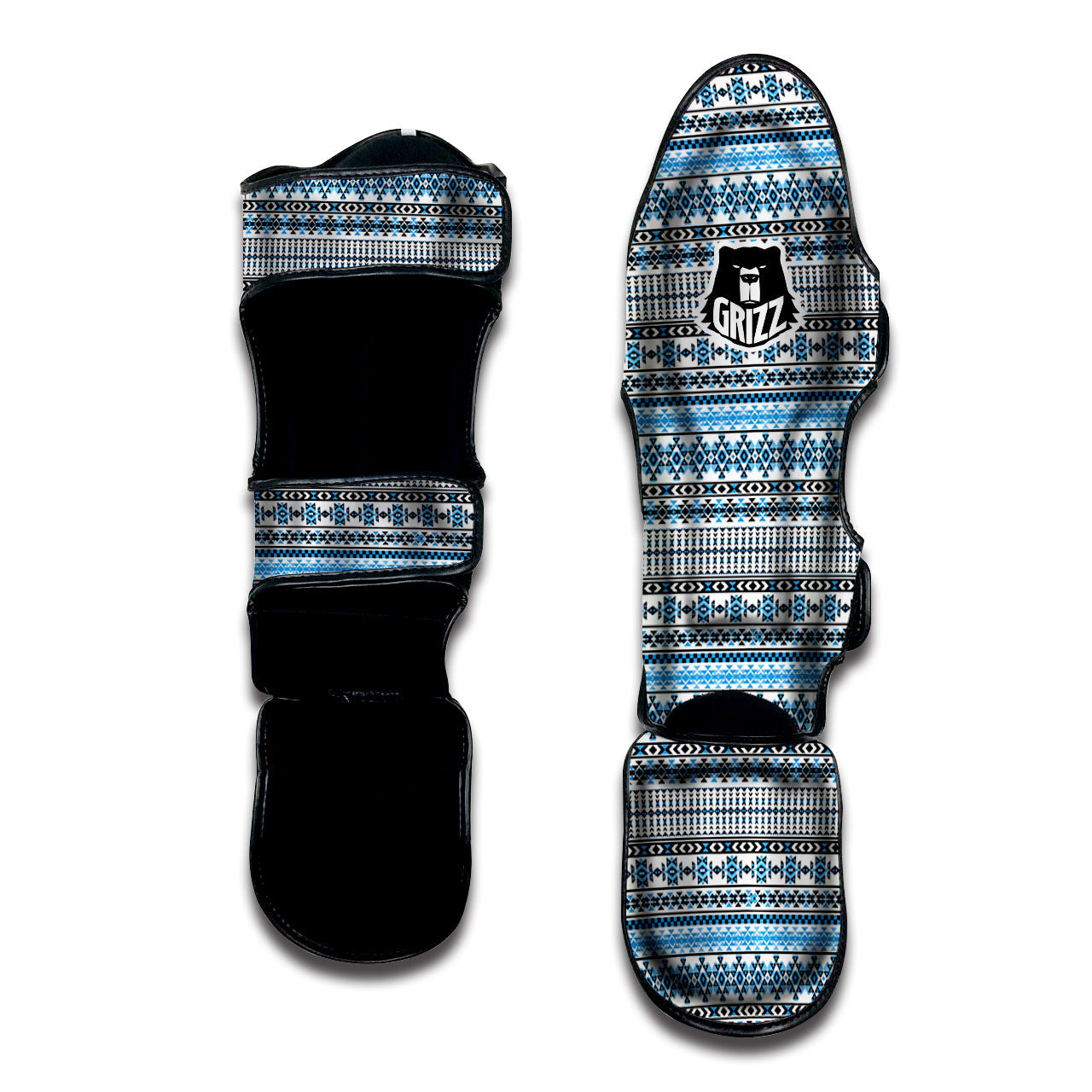 American Aztec Blue Native Print Pattern Muay Thai Shin Guards-grizzshop