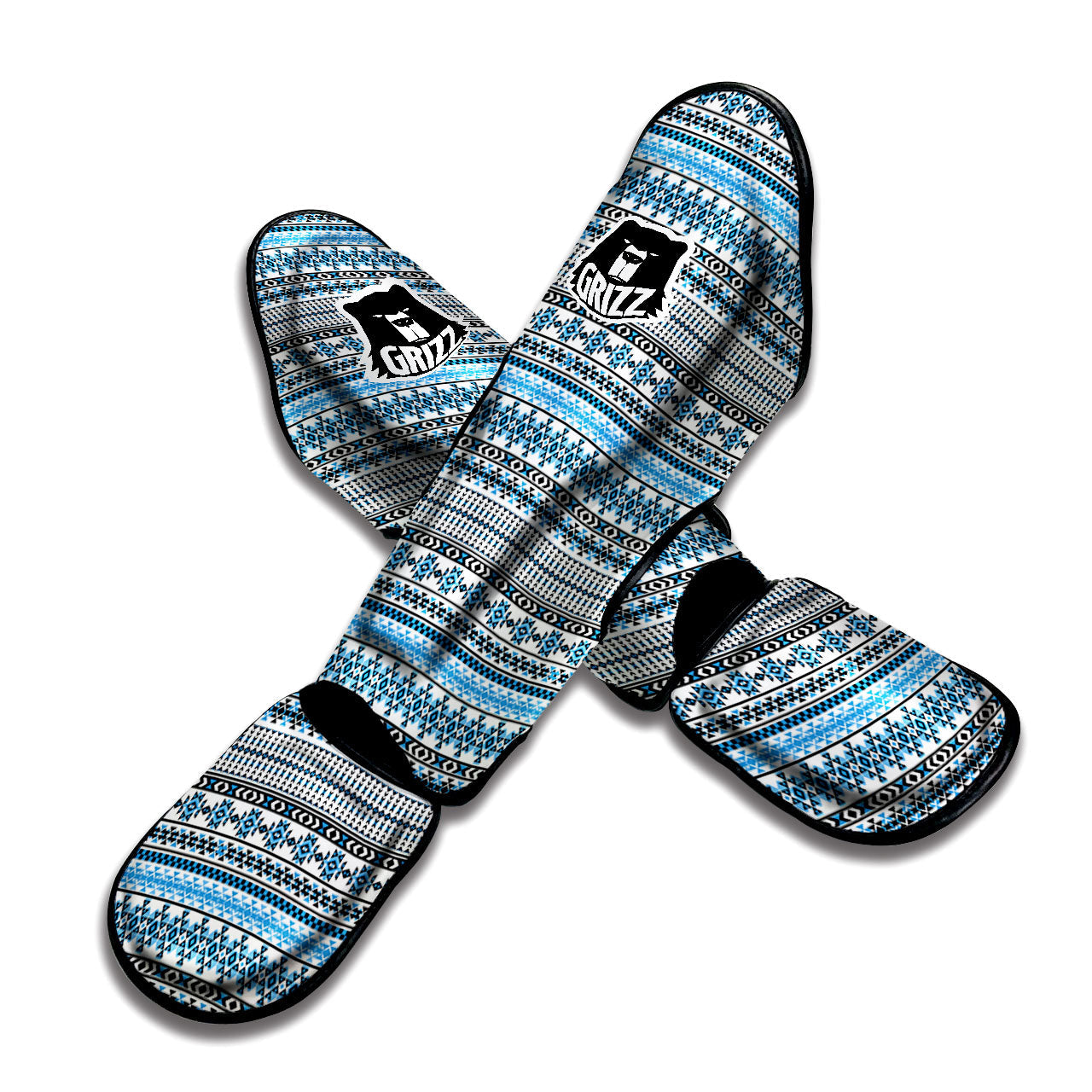 American Aztec Blue Native Print Pattern Muay Thai Shin Guards-grizzshop
