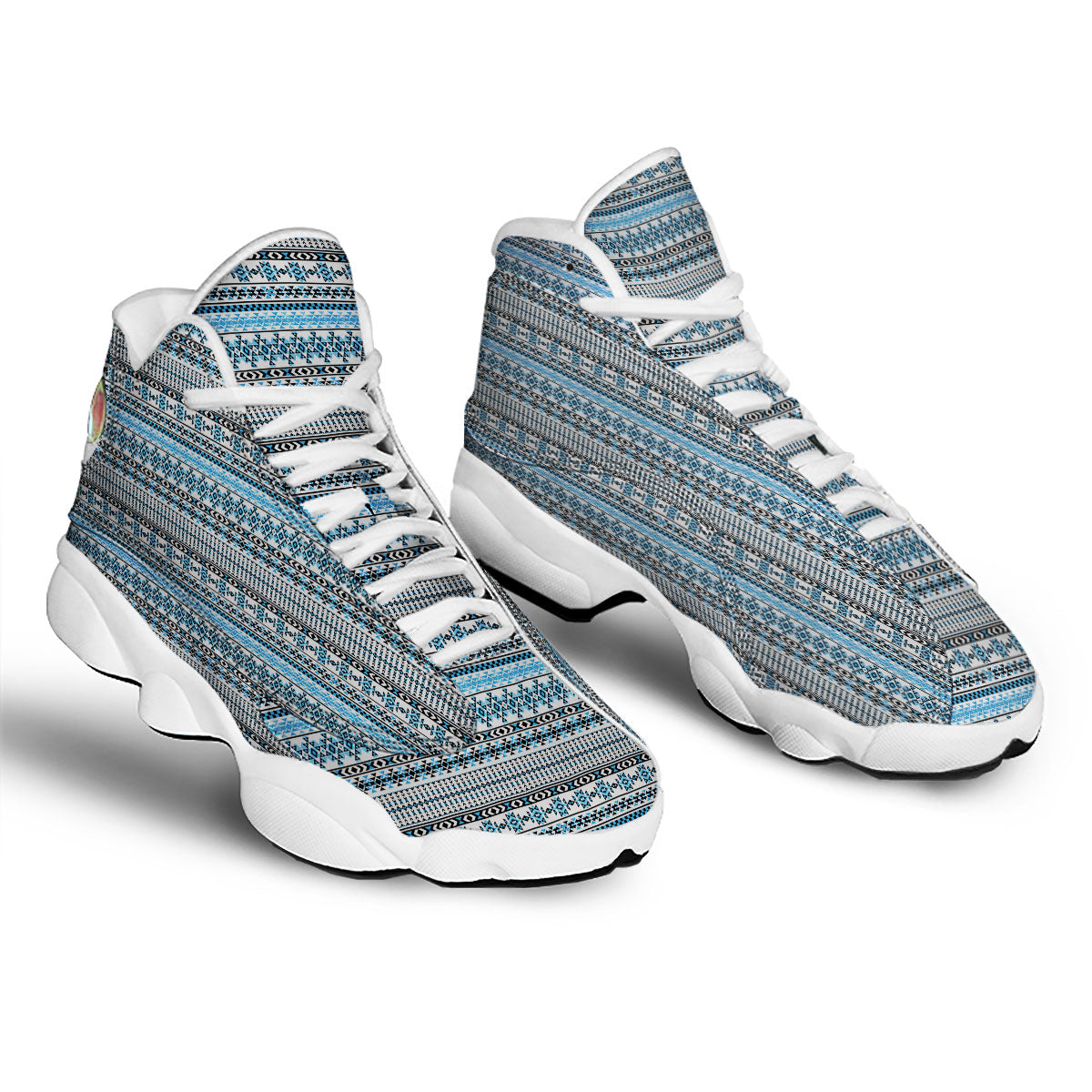 American Aztec Blue Native Print Pattern White Basketball Shoes-grizzshop