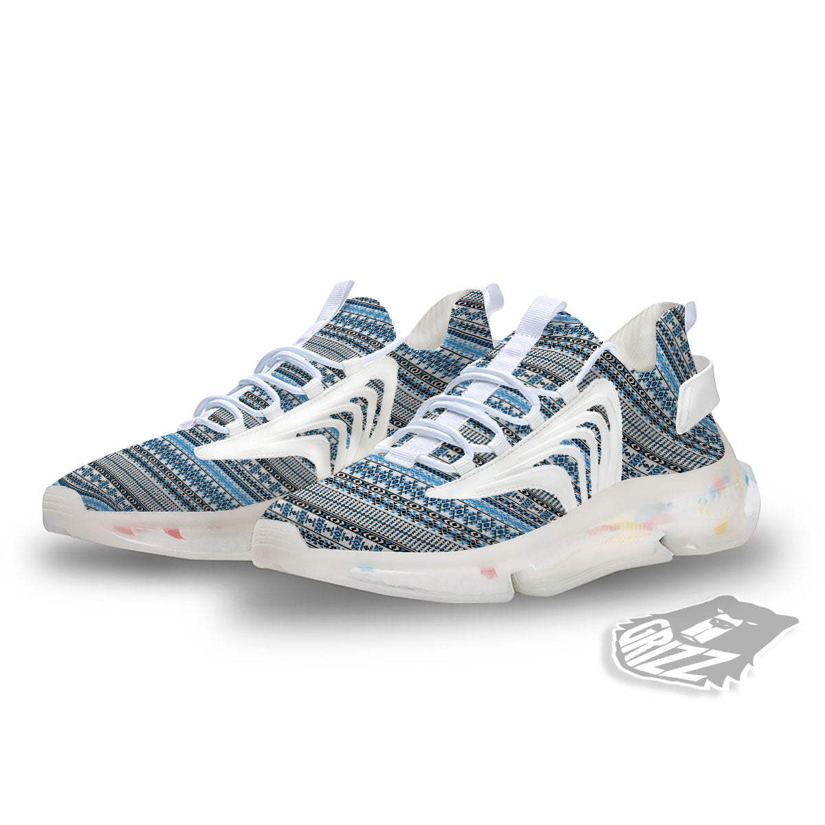 American Aztec Blue Native Print Pattern White Gym Shoes-grizzshop