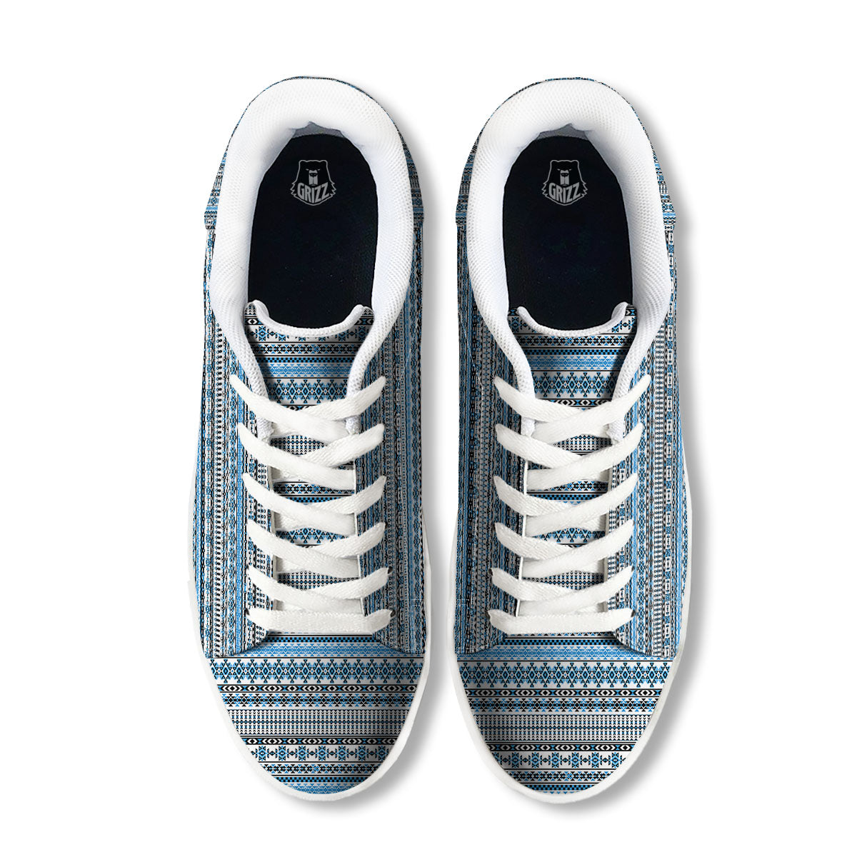 American Aztec Blue Native Print Pattern White Low Top Sneakers-grizzshop