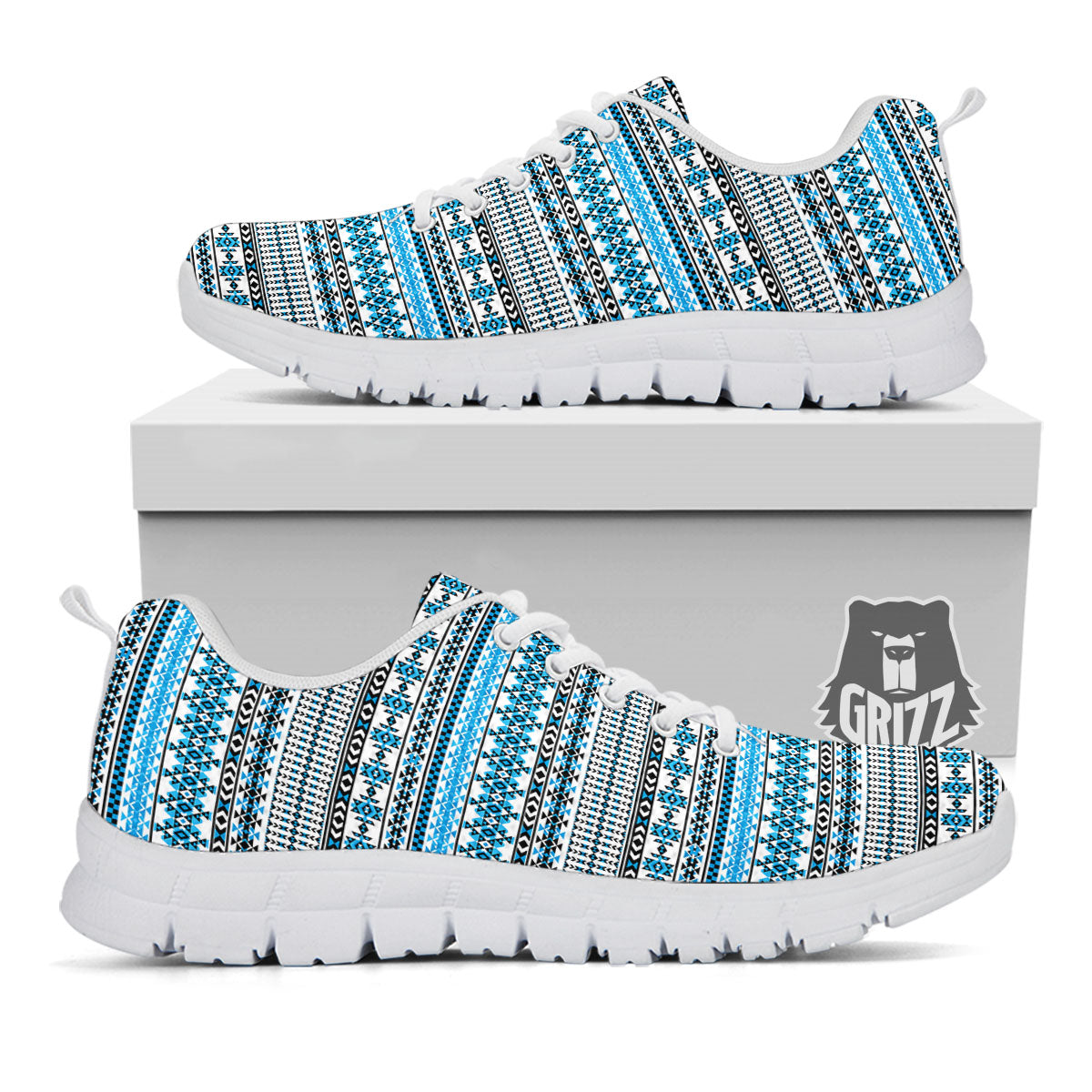 American Aztec Blue Native Print Pattern White Sneaker-grizzshop