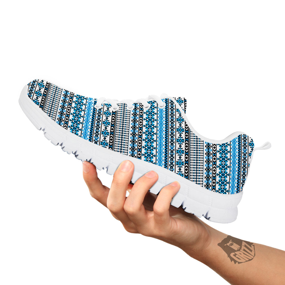 American Aztec Blue Native Print Pattern White Sneaker-grizzshop