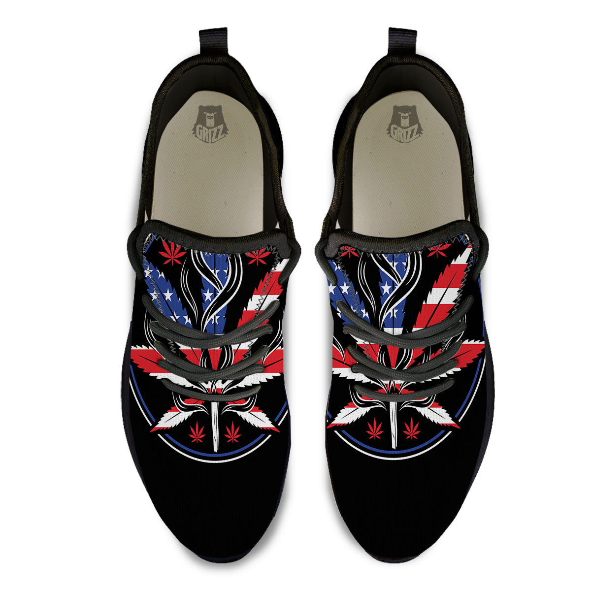 American Cannabis Leaf Flag Print Black Athletic Shoes-grizzshop