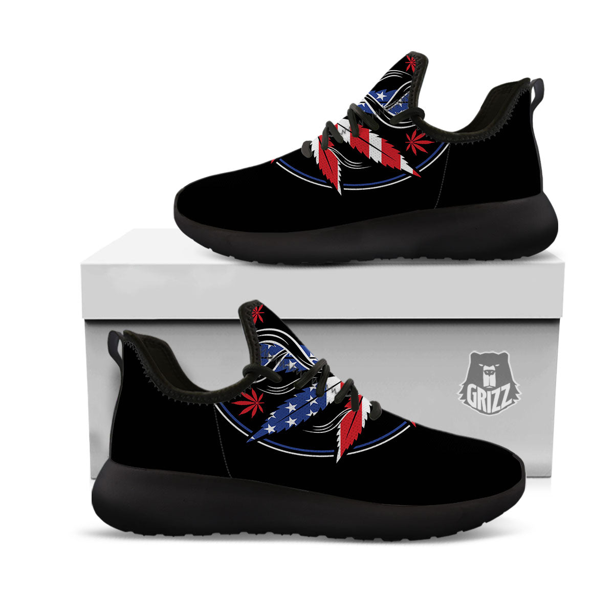 American Cannabis Leaf Flag Print Black Athletic Shoes-grizzshop