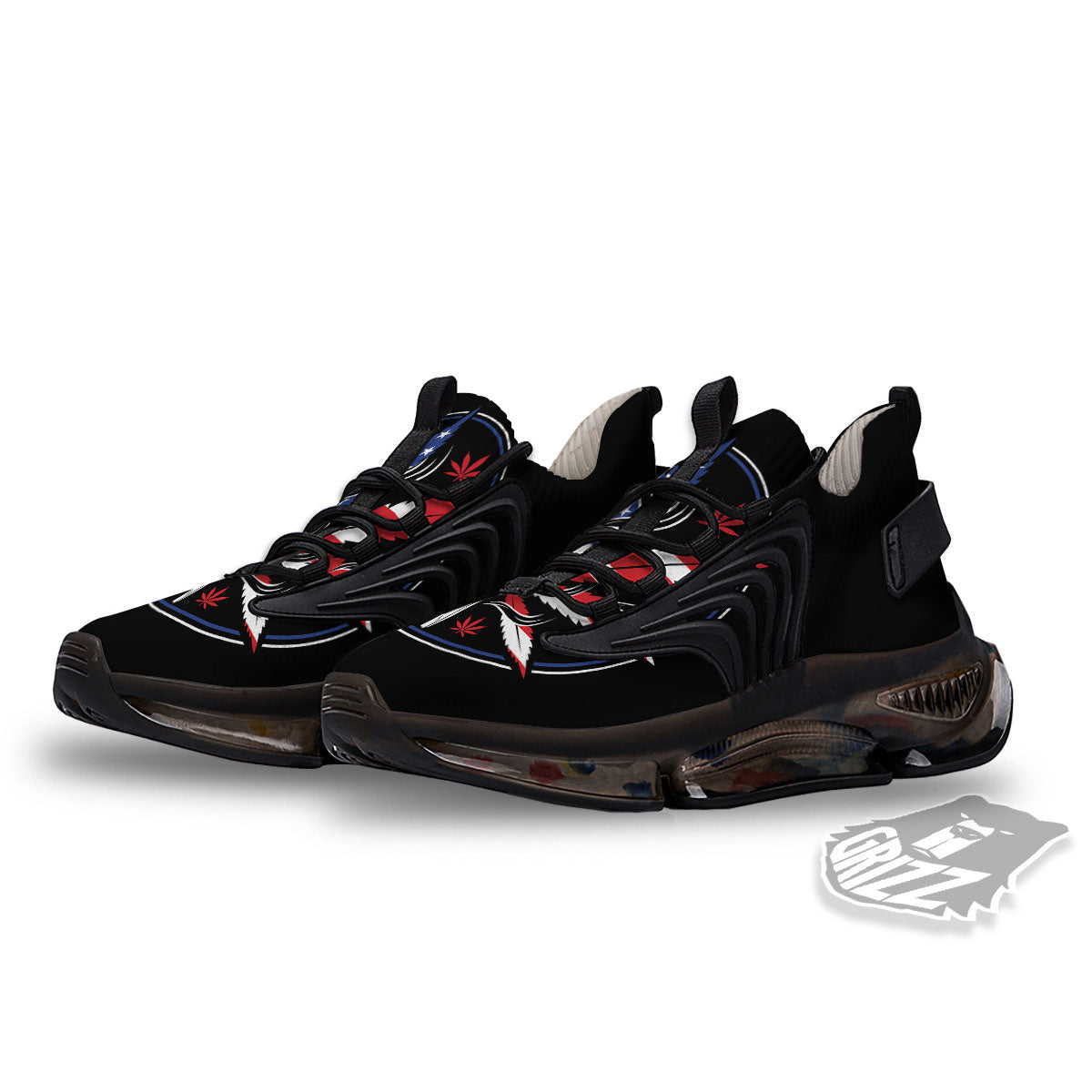 American Cannabis Leaf Flag Print Black Gym Shoes-grizzshop