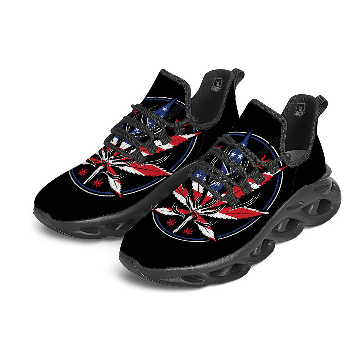 American Cannabis Leaf Flag Print Black Running Shoes-grizzshop