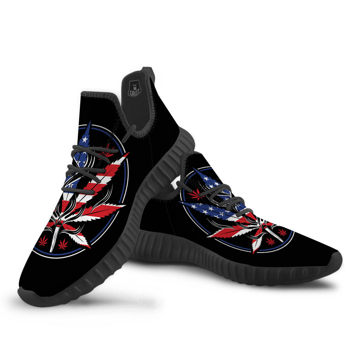 American Cannabis Leaf Flag Print Black Walking Shoes-grizzshop