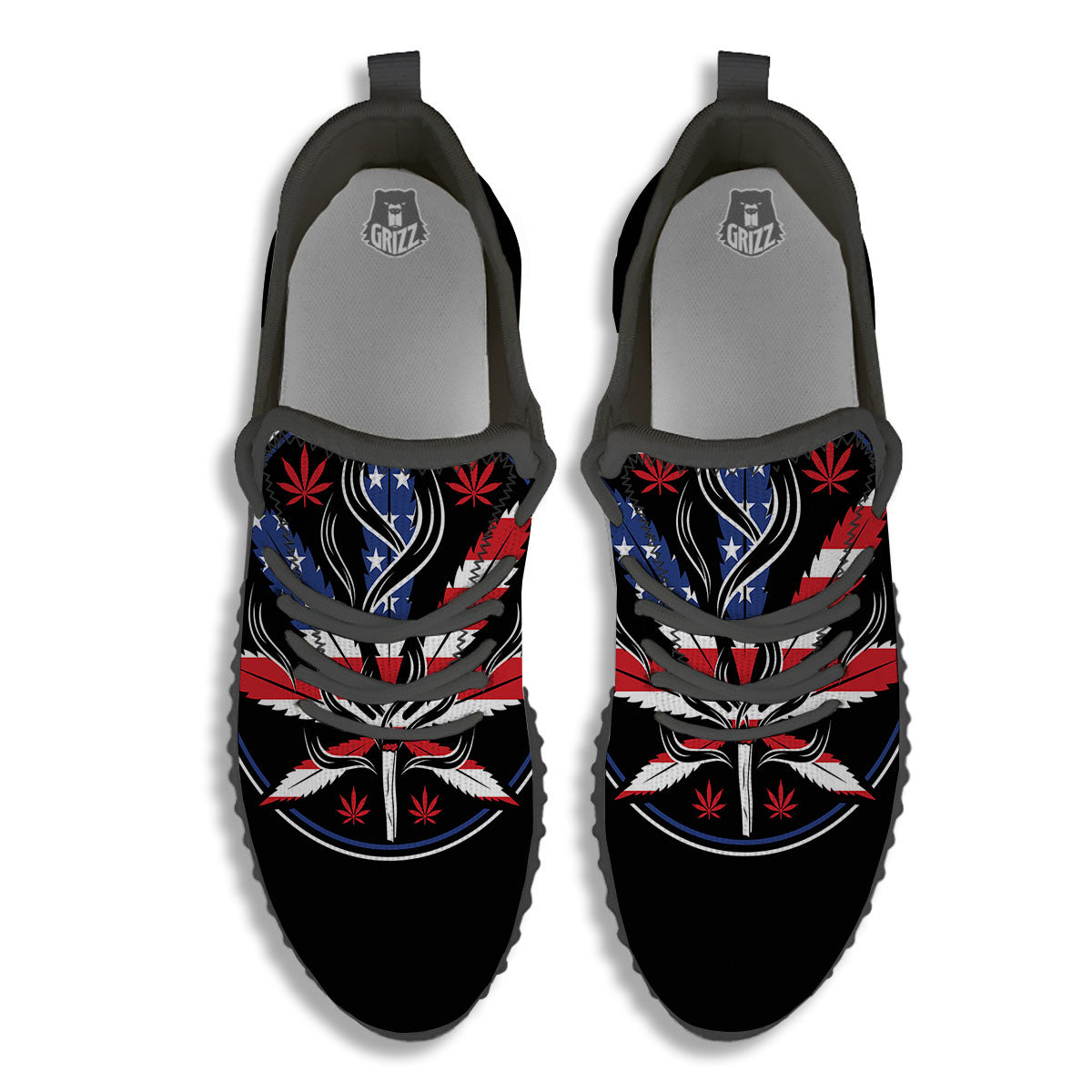 American Cannabis Leaf Flag Print Black Walking Shoes-grizzshop