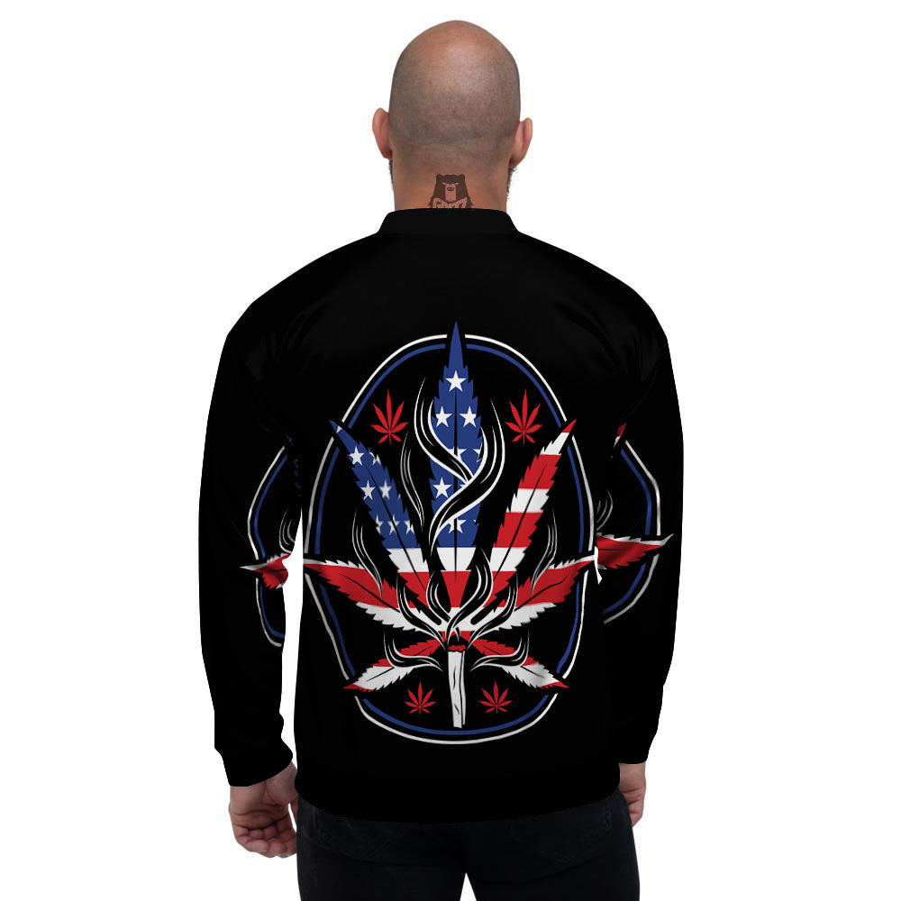American Cannabis Leaf Flag Print Men's Bomber Jacket-grizzshop