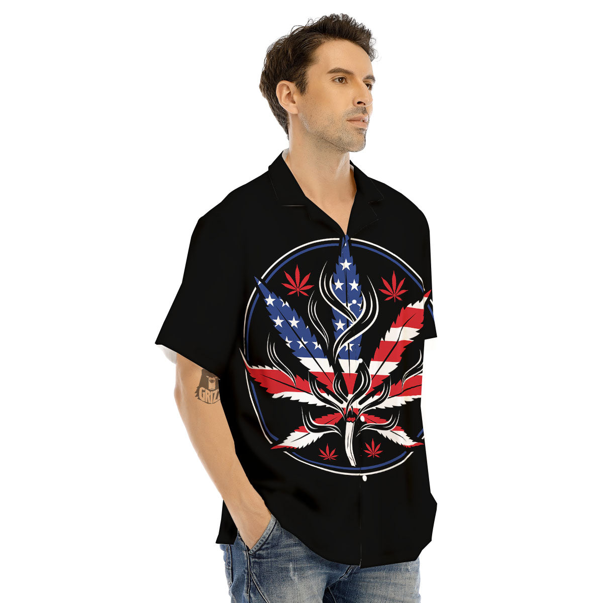 American Cannabis Leaf Flag Print Men's Hawaiian Shirt-grizzshop