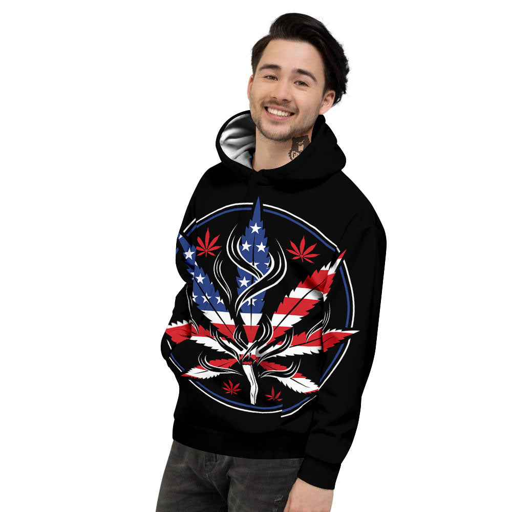 American Cannabis Leaf Flag Print Men's Hoodie-grizzshop