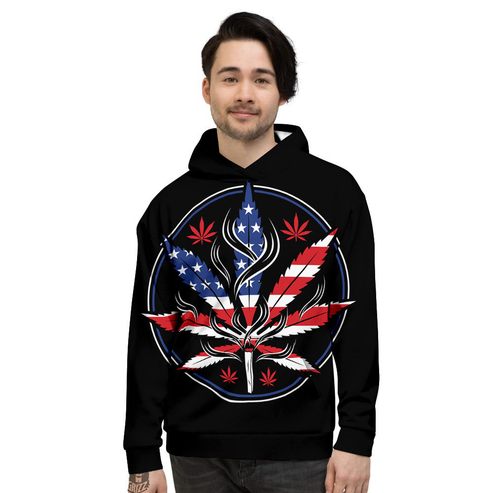 American Cannabis Leaf Flag Print Men's Hoodie-grizzshop