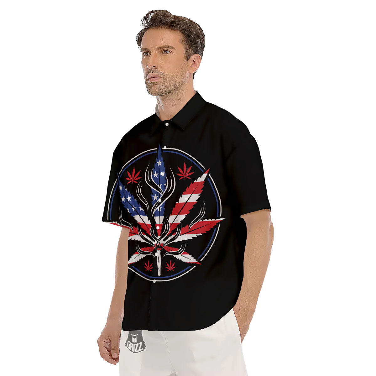 American Cannabis Leaf Flag Print Men's Short Sleeve Shirts-grizzshop