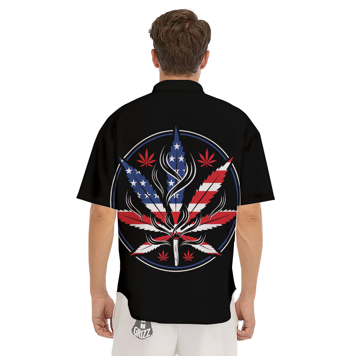 American Cannabis Leaf Flag Print Men's Short Sleeve Shirts-grizzshop