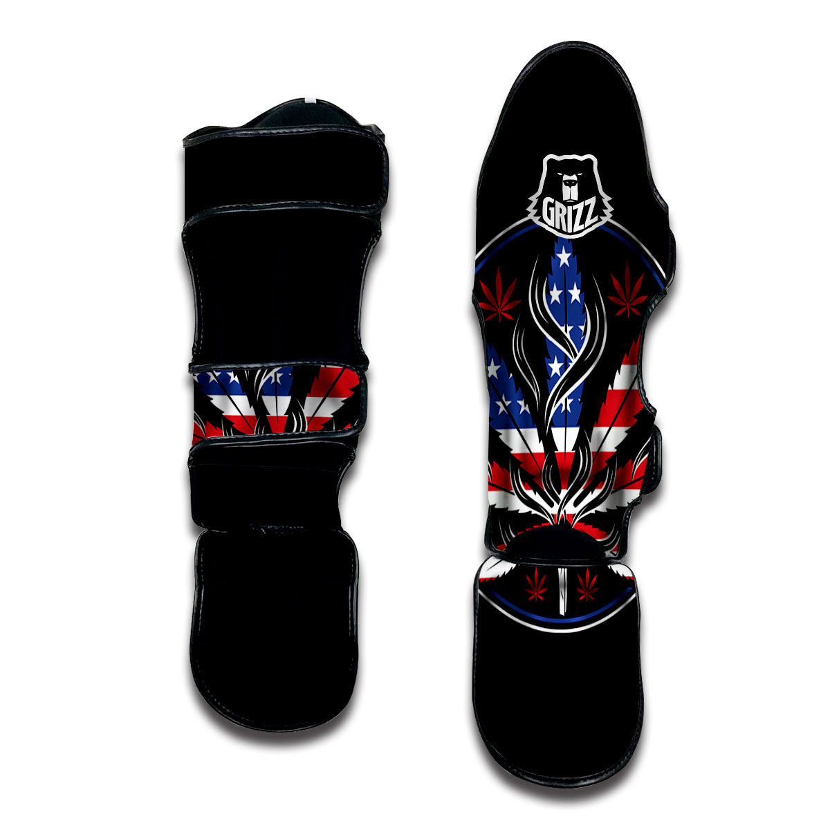 American Cannabis Leaf Flag Print Muay Thai Shin Guards-grizzshop