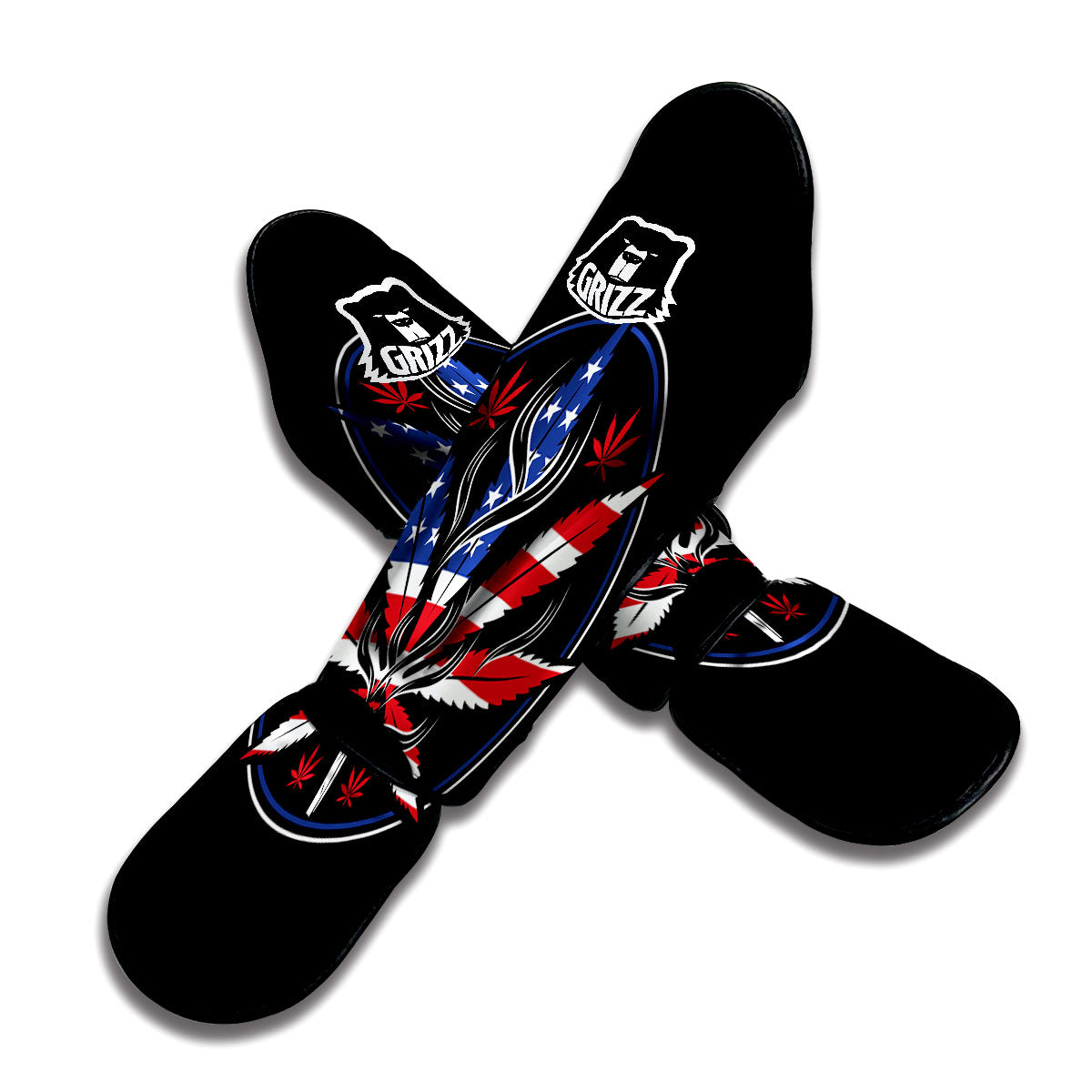 American Cannabis Leaf Flag Print Muay Thai Shin Guards-grizzshop