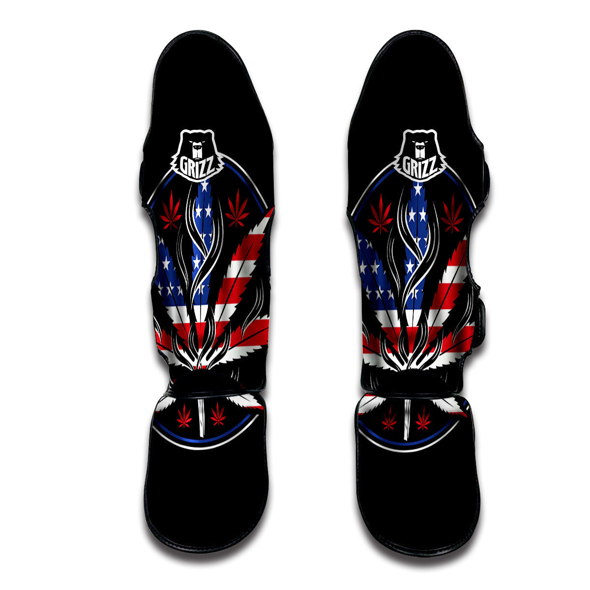 American Cannabis Leaf Flag Print Muay Thai Shin Guards-grizzshop