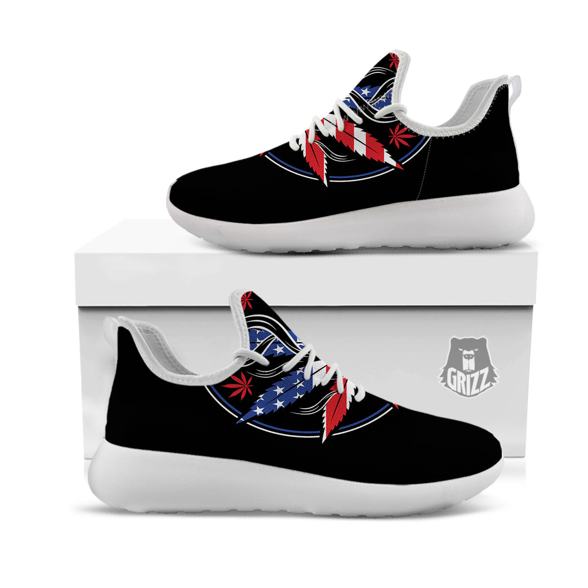 American Cannabis Leaf Flag Print White Athletic Shoes-grizzshop