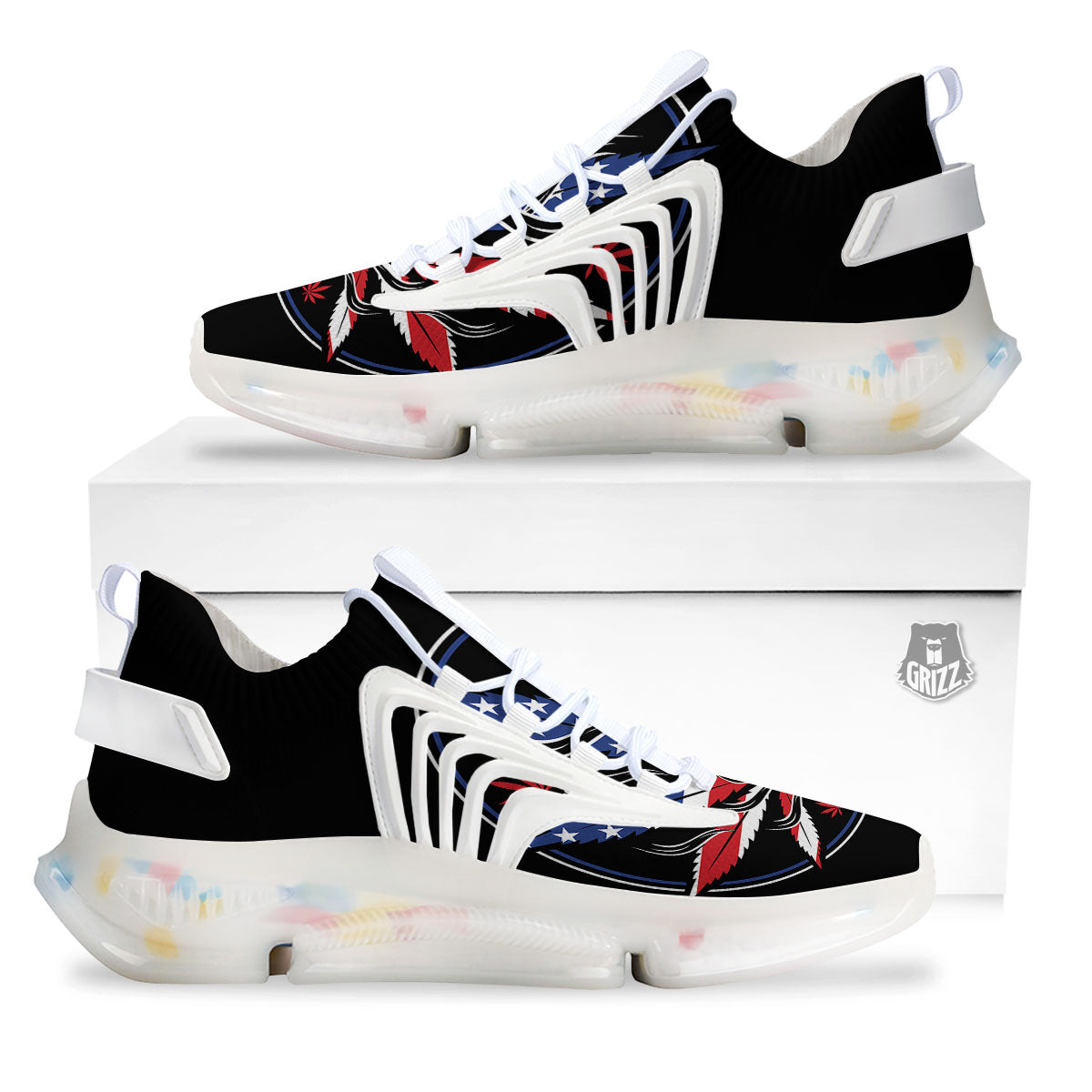 American Cannabis Leaf Flag Print White Gym Shoes-grizzshop