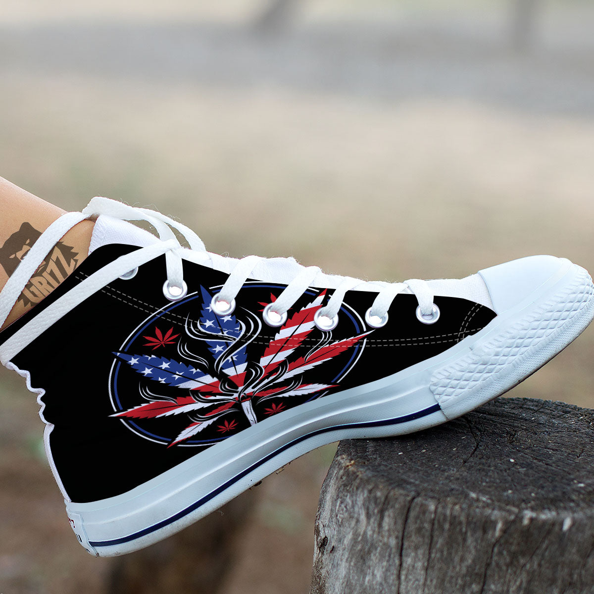 American Cannabis Leaf Flag Print White High Top Shoes-grizzshop