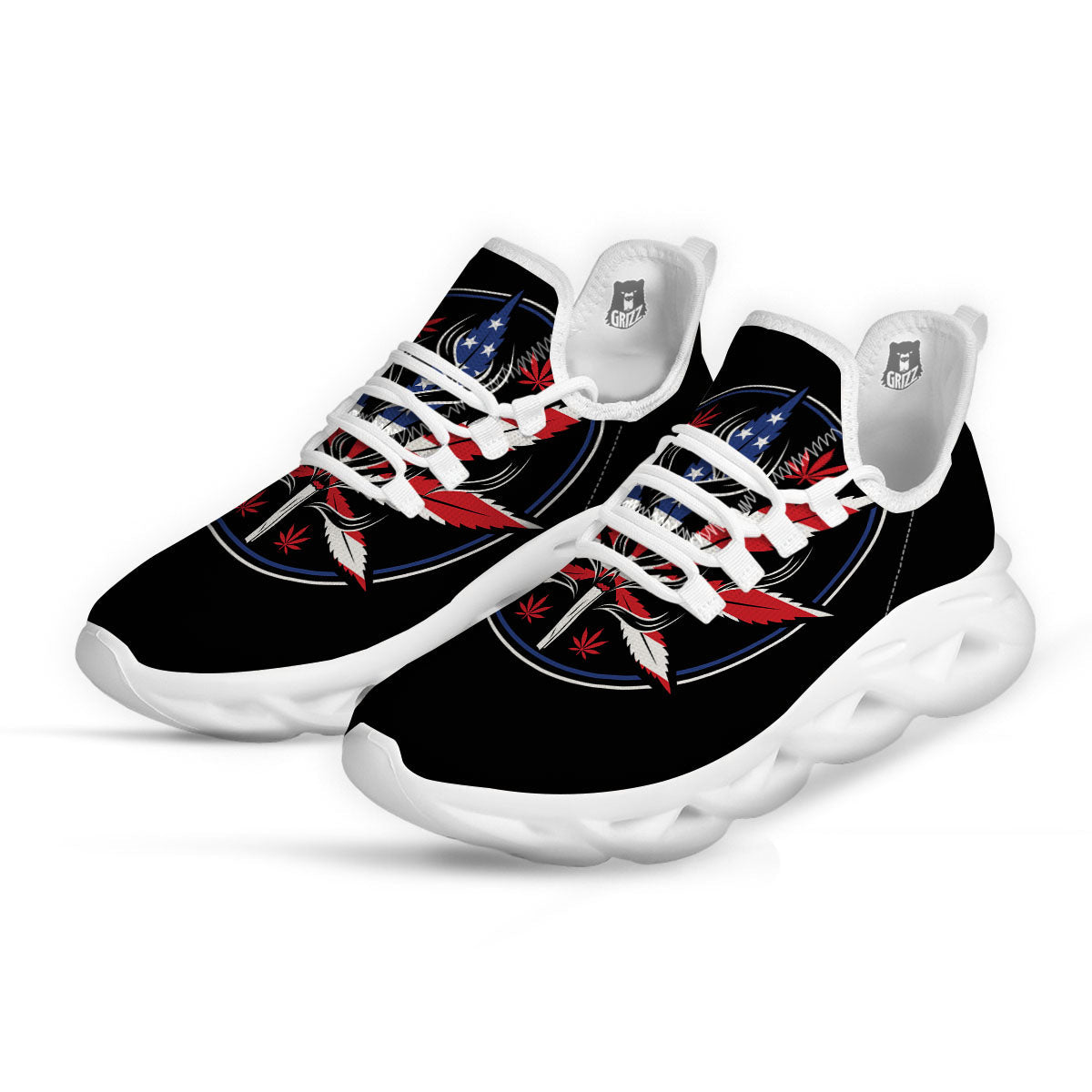 American Cannabis Leaf Flag Print White Running Shoes-grizzshop