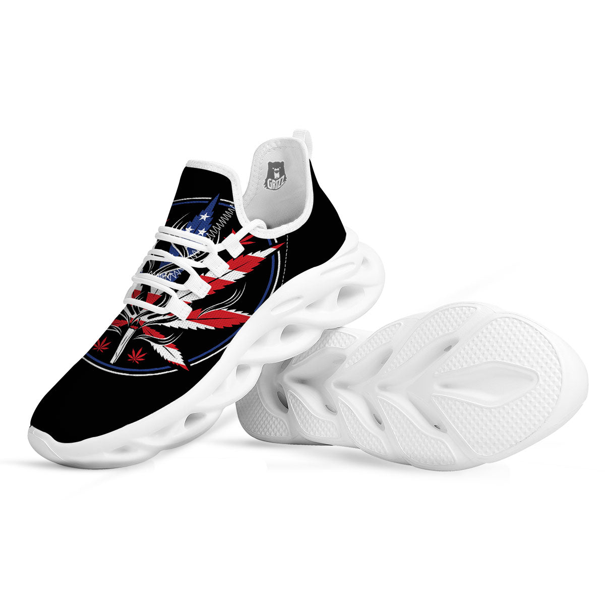 American Cannabis Leaf Flag Print White Running Shoes-grizzshop