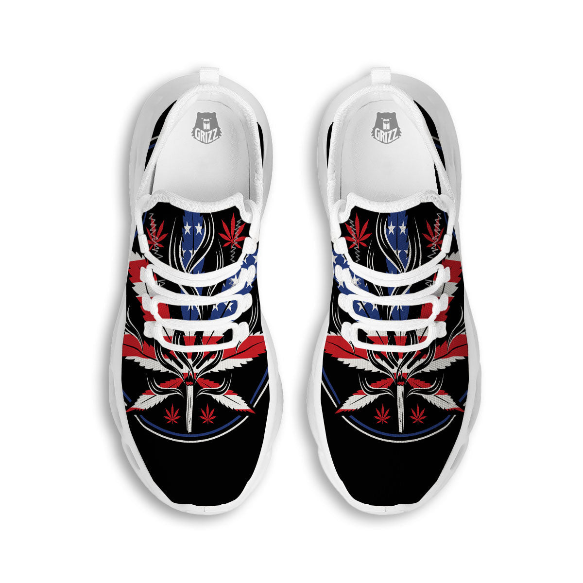 American Cannabis Leaf Flag Print White Running Shoes-grizzshop