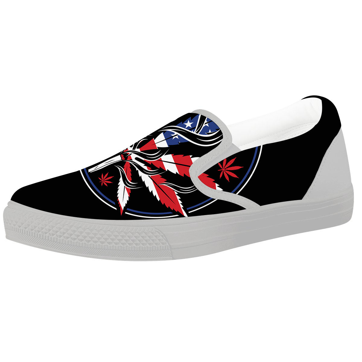 American Cannabis Leaf Flag Print White Slip On Shoes-grizzshop