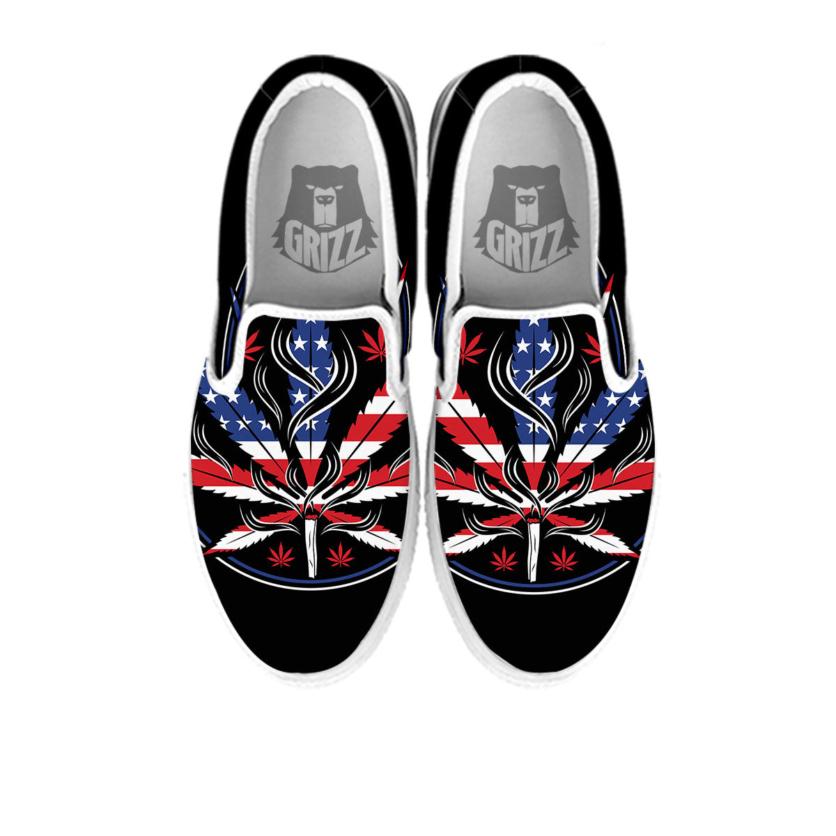 American Cannabis Leaf Flag Print White Slip On Shoes-grizzshop
