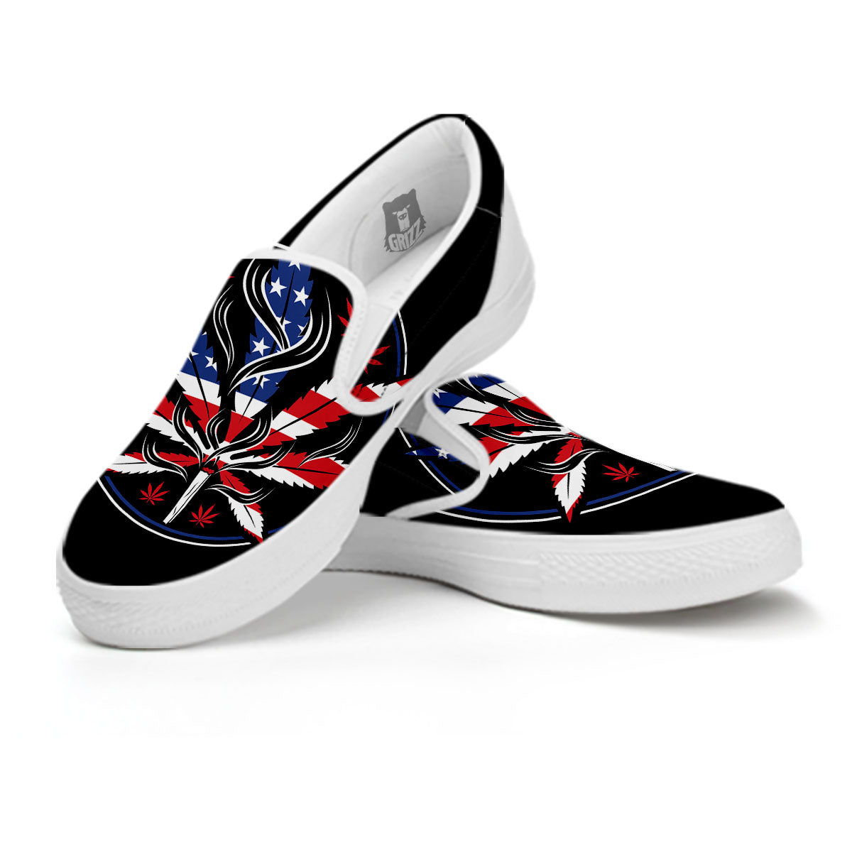 American Cannabis Leaf Flag Print White Slip On Shoes-grizzshop