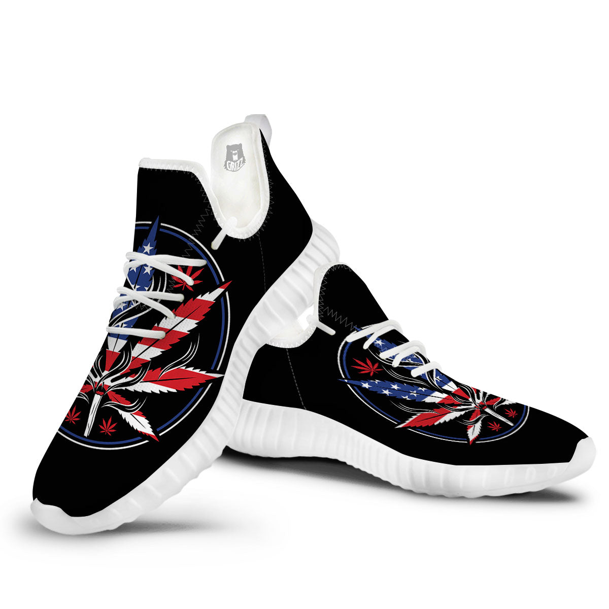American Cannabis Leaf Flag Print White Walking Shoes-grizzshop