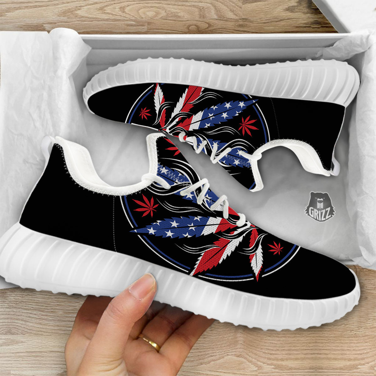 American Cannabis Leaf Flag Print White Walking Shoes-grizzshop