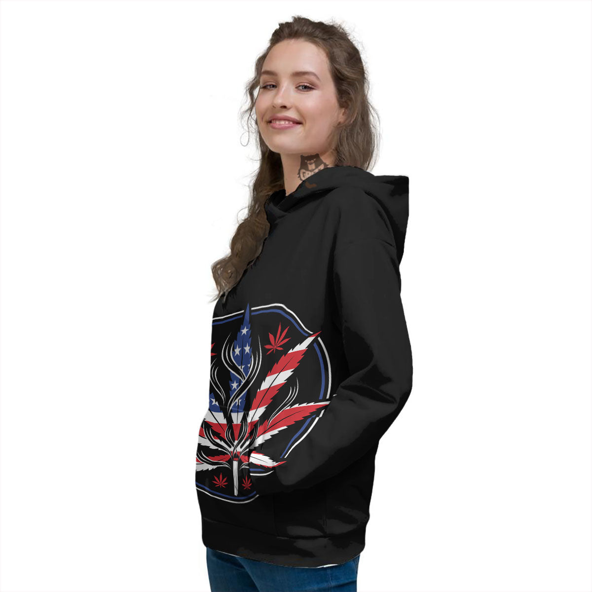 American Cannabis Leaf Flag Print Women's Hoodie-grizzshop