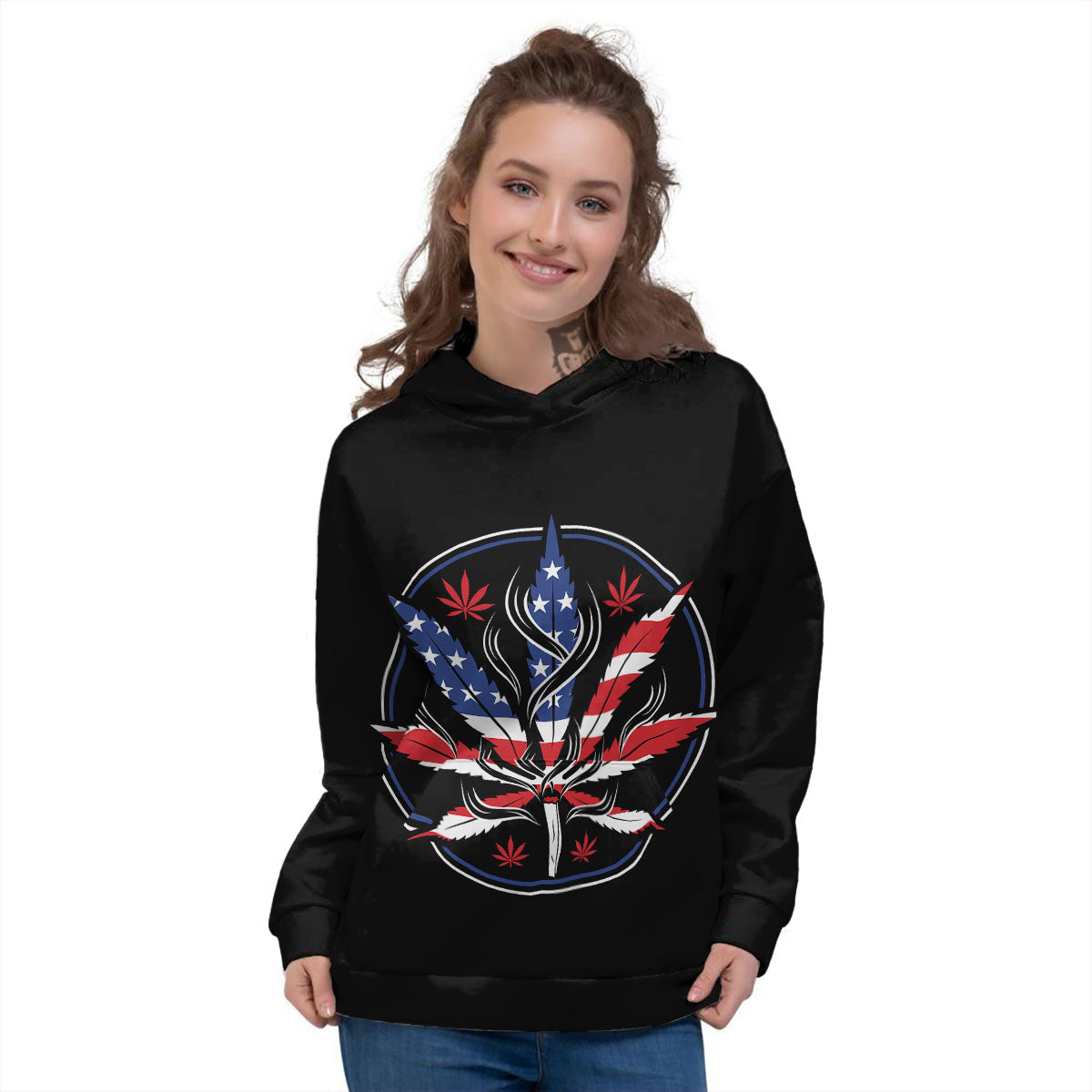 American Cannabis Leaf Flag Print Women's Hoodie-grizzshop