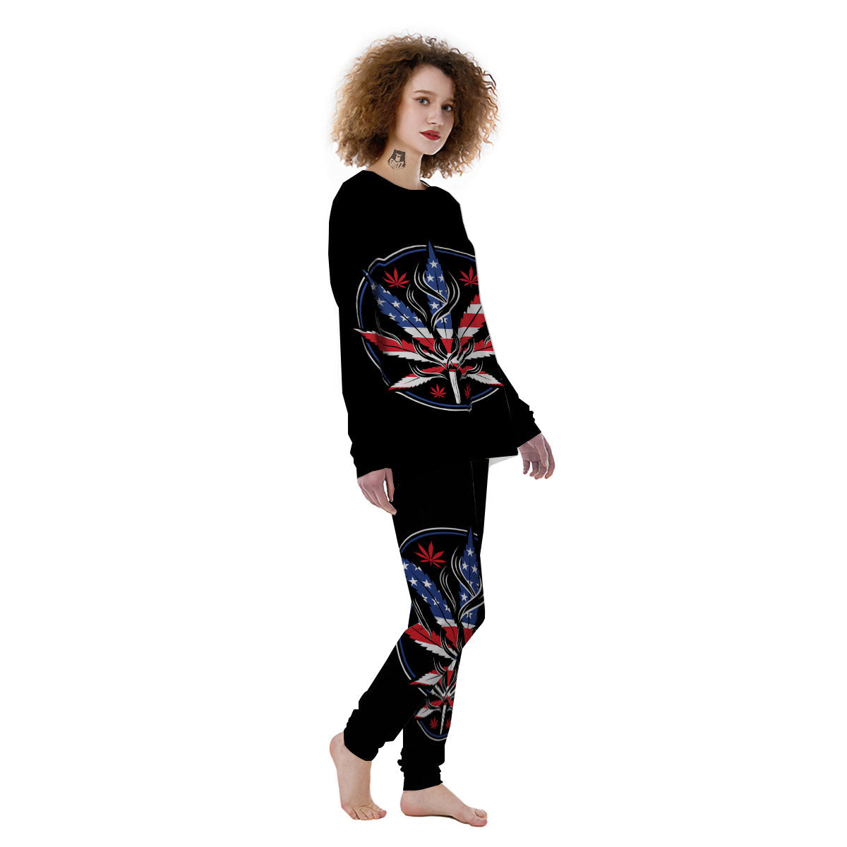American Cannabis Leaf Flag Print Women's Pajamas-grizzshop