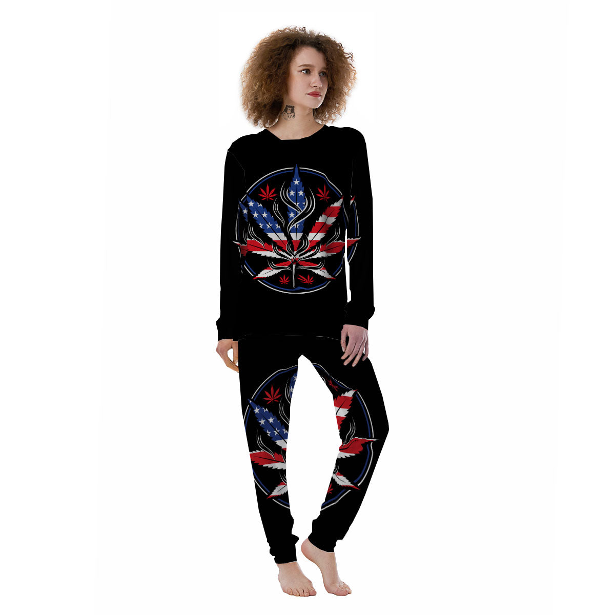 American Cannabis Leaf Flag Print Women's Pajamas-grizzshop