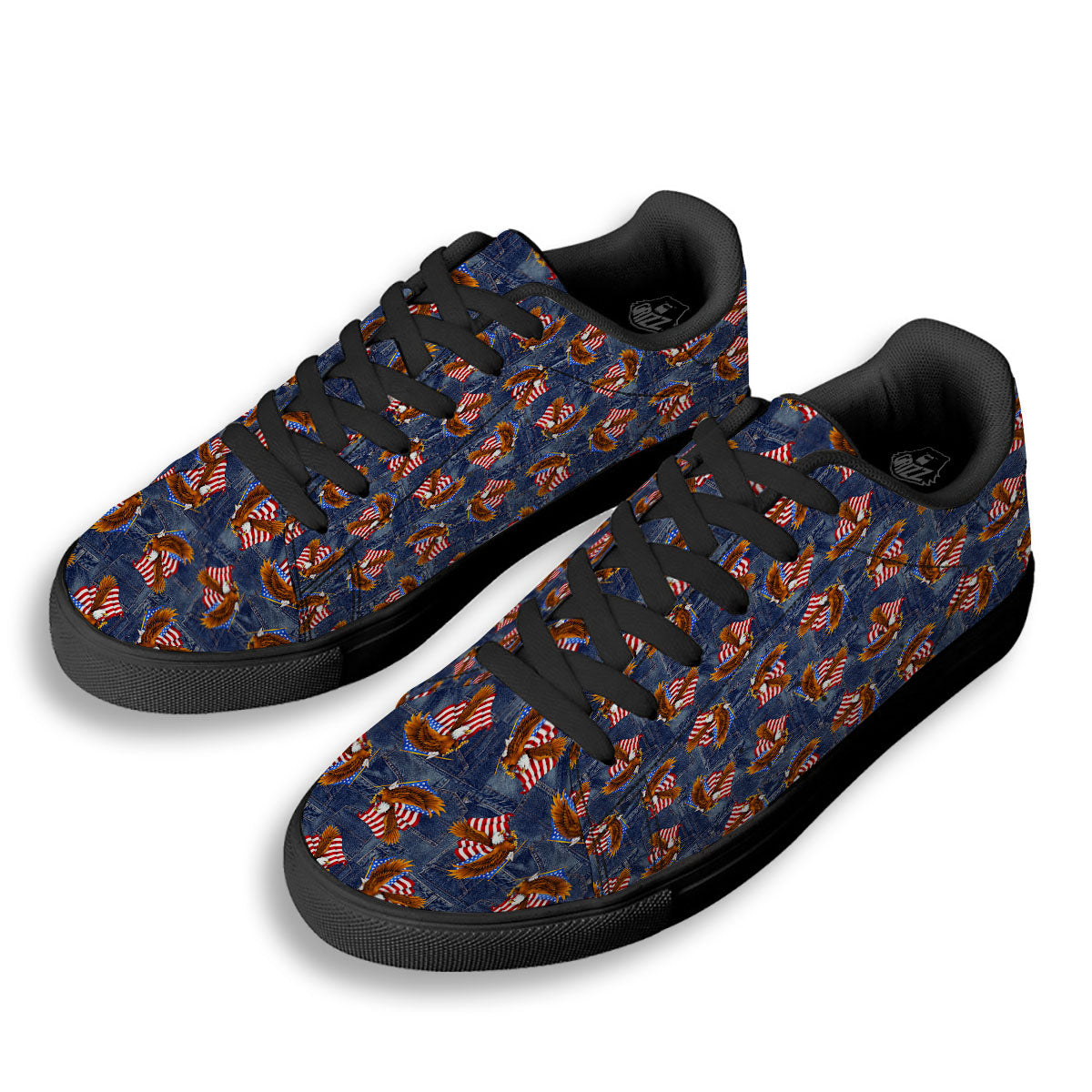 American Eagle Denim Print Pattern Black Low Top Sneakers-grizzshop