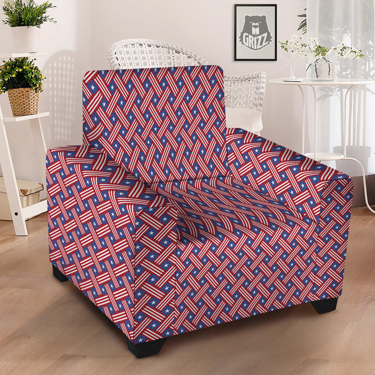 American Flag 4th of July Print Pattern Armchair Slipcover-grizzshop
