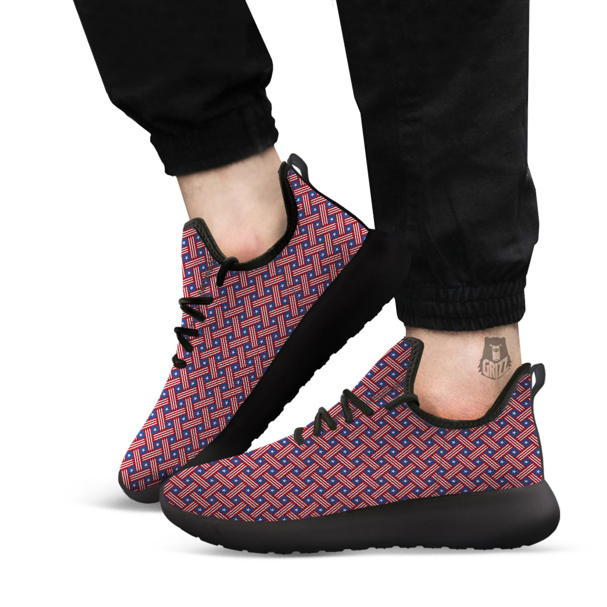 American Flag 4th of July Print Pattern Black Athletic Shoes-grizzshop