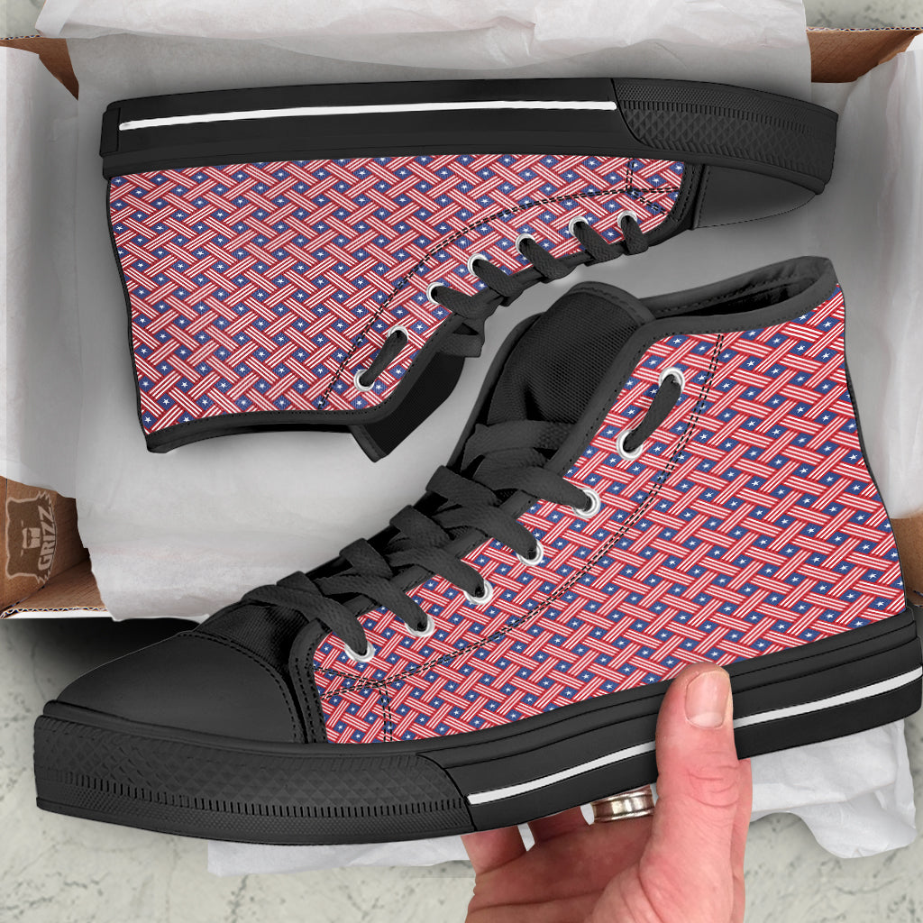 American Flag 4th of July Print Pattern Black High Top Shoes-grizzshop
