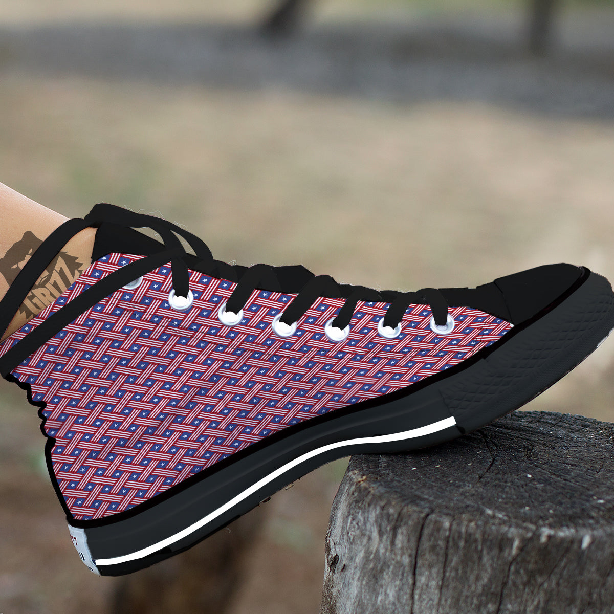 American Flag 4th of July Print Pattern Black High Top Shoes-grizzshop