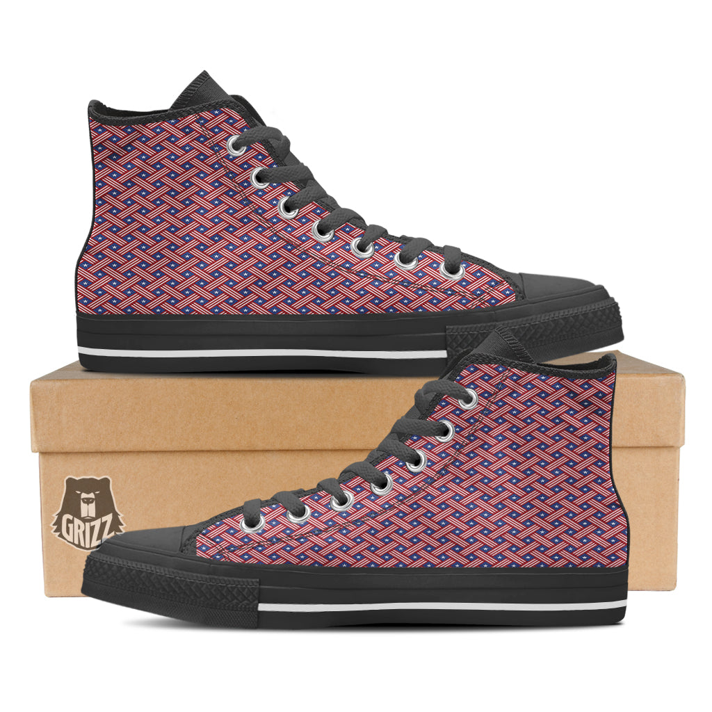 American Flag 4th of July Print Pattern Black High Top Shoes-grizzshop