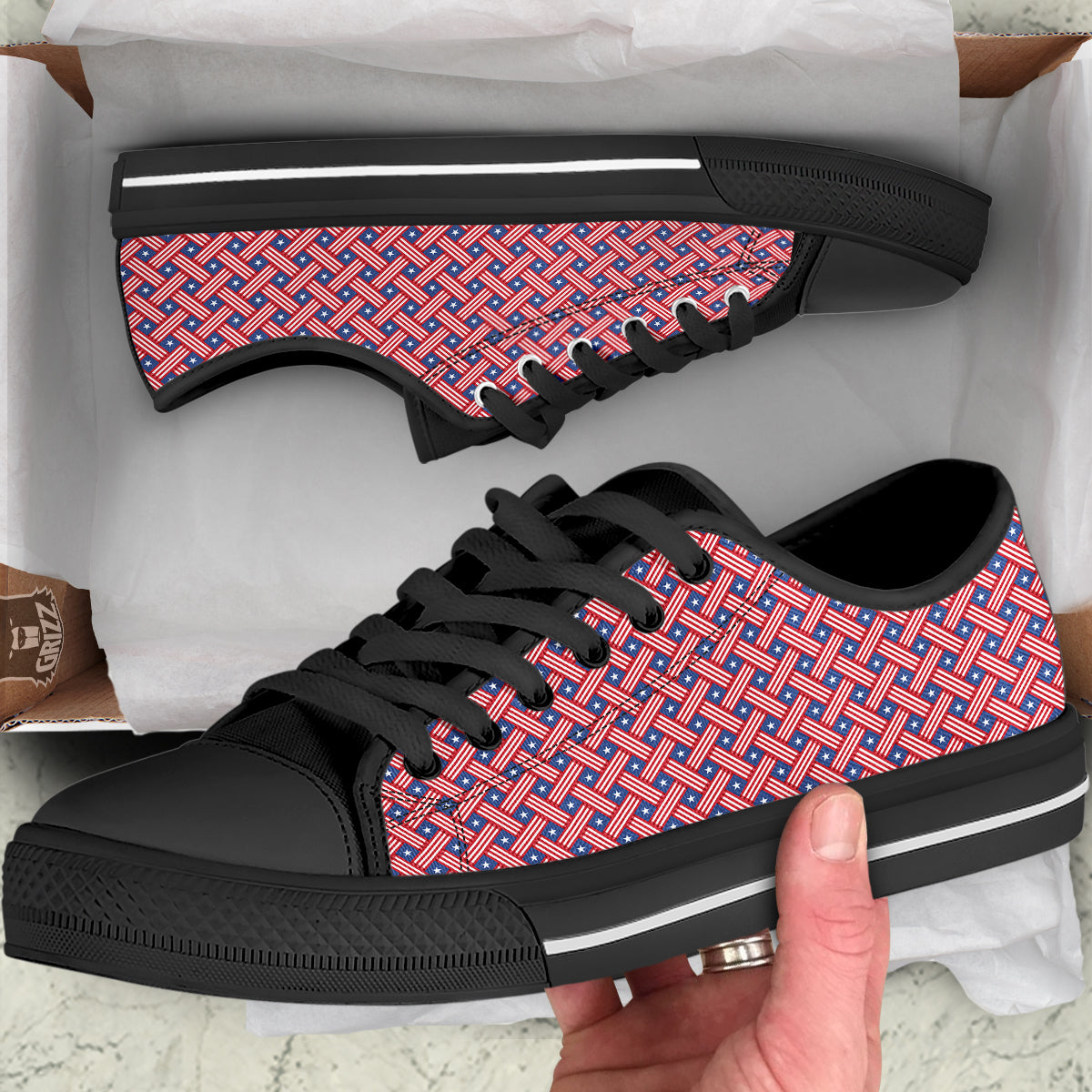 American Flag 4th of July Print Pattern Black Low Top Shoes-grizzshop