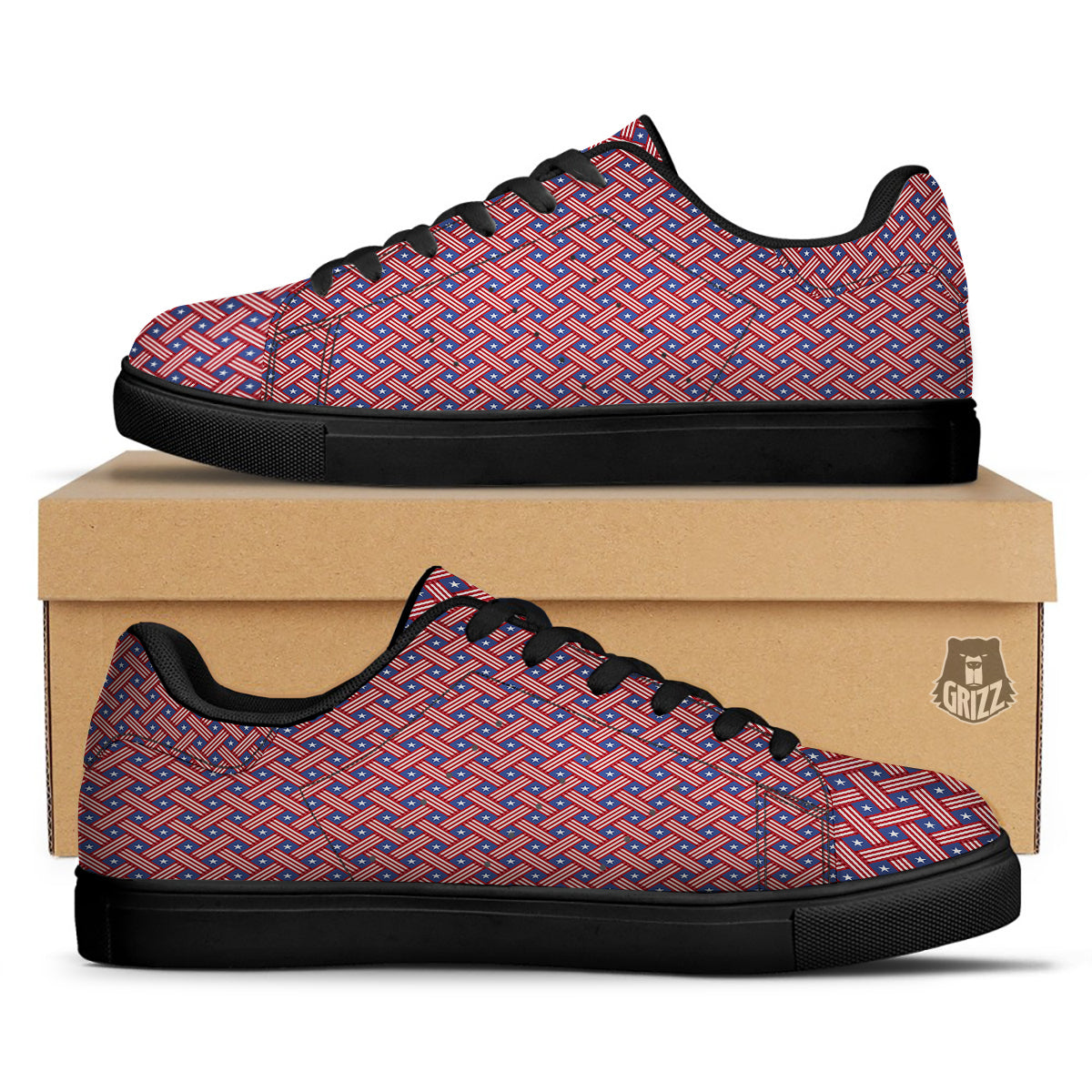 American Flag 4th of July Print Pattern Black Low Top Sneakers-grizzshop