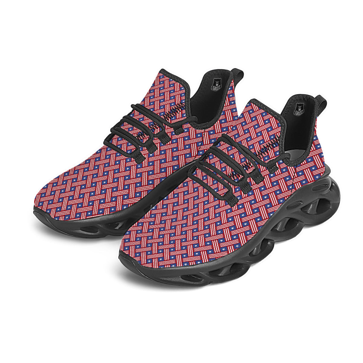 American Flag 4th of July Print Pattern Black Running Shoes-grizzshop