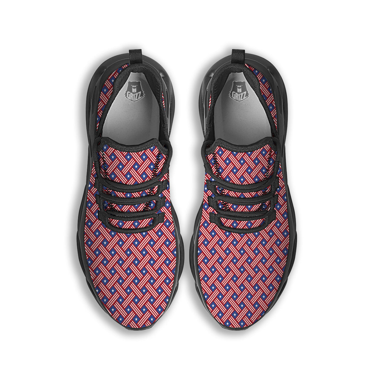 American Flag 4th of July Print Pattern Black Running Shoes-grizzshop