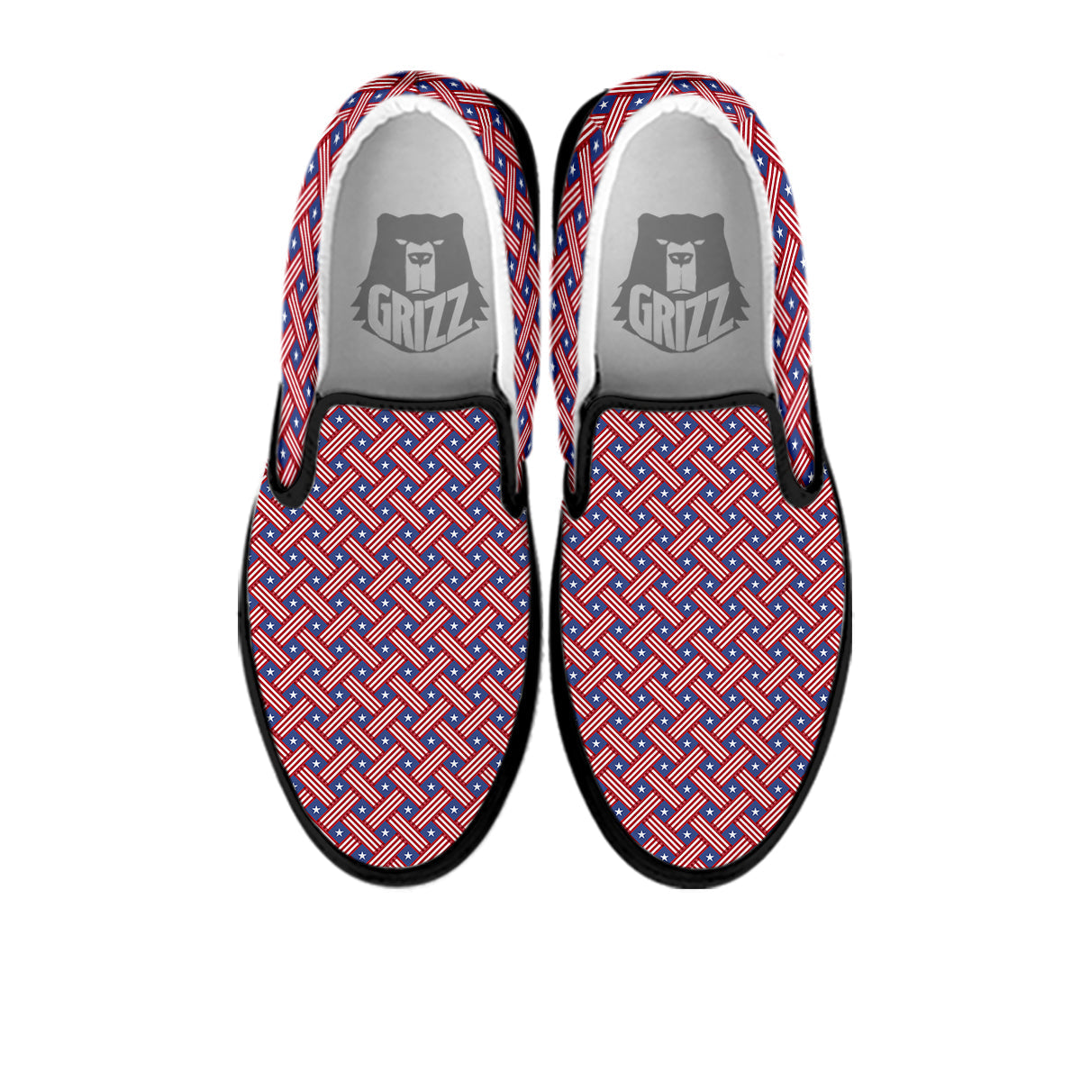 American Flag 4th of July Print Pattern Black Slip On Shoes-grizzshop