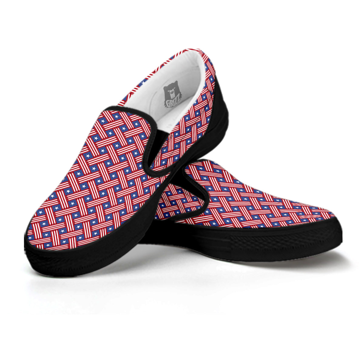 American Flag 4th of July Print Pattern Black Slip On Shoes-grizzshop